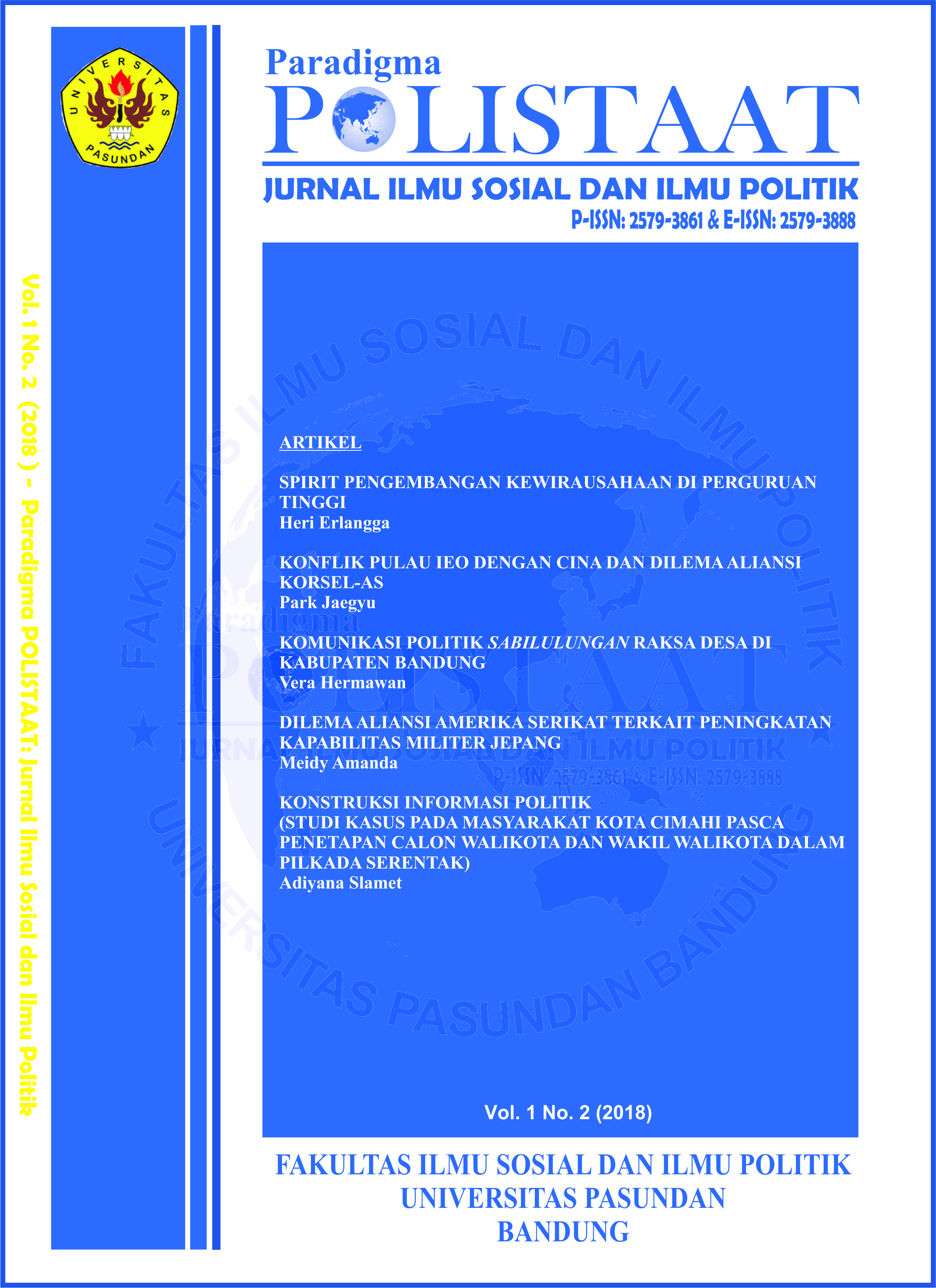 					View Vol. 1 No. 2 (2018): Paradigma POLISTAAT: Jurnal Ilmu Sosial dan Ilmu Politik
				