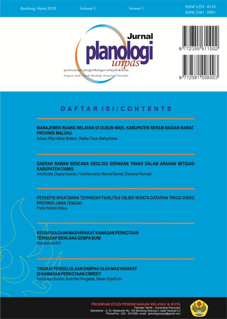 					View Vol. 5 No. 1 (2018): Jurnal Planologi Unpas
				